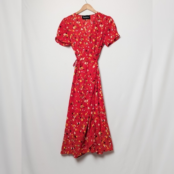 REALISATION PAR The Teale Dress In Rouge Fleur Red Floral L Large - Picture 11 of 16